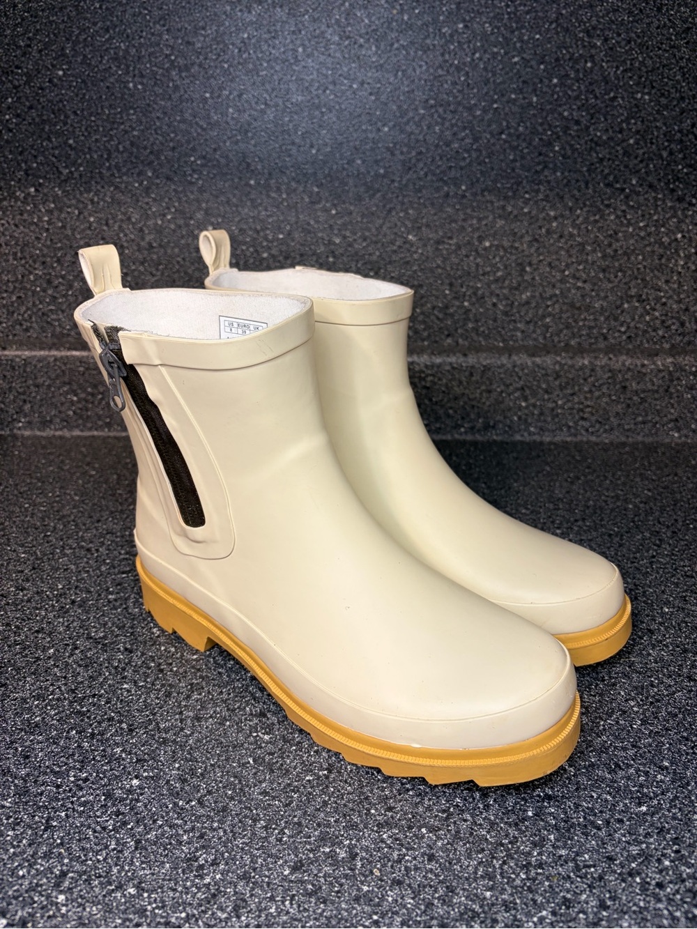 Laura Ashley Cream Chelsea Rain Boots with Tan Sole